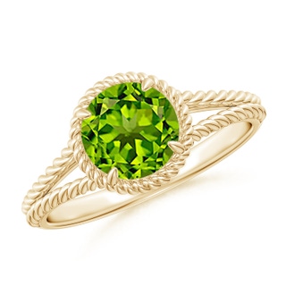 7mm AAAA Peridot Twist Rope Split Shank Ring in Yellow Gold