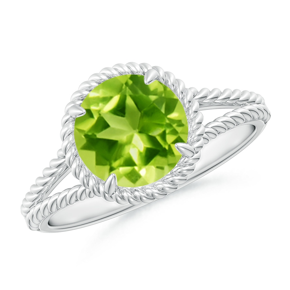 8mm AAA Peridot Twist Rope Split Shank Ring in White Gold 