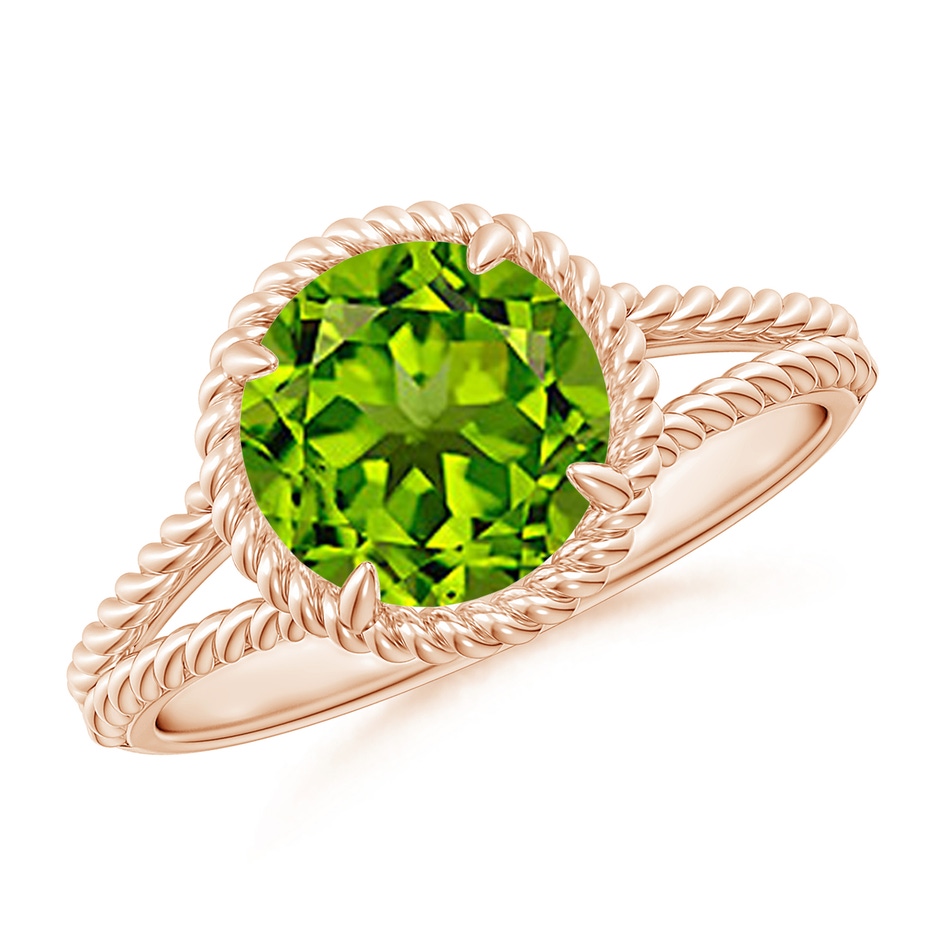 8mm AAAA Peridot Twist Rope Split Shank Ring in Rose Gold 