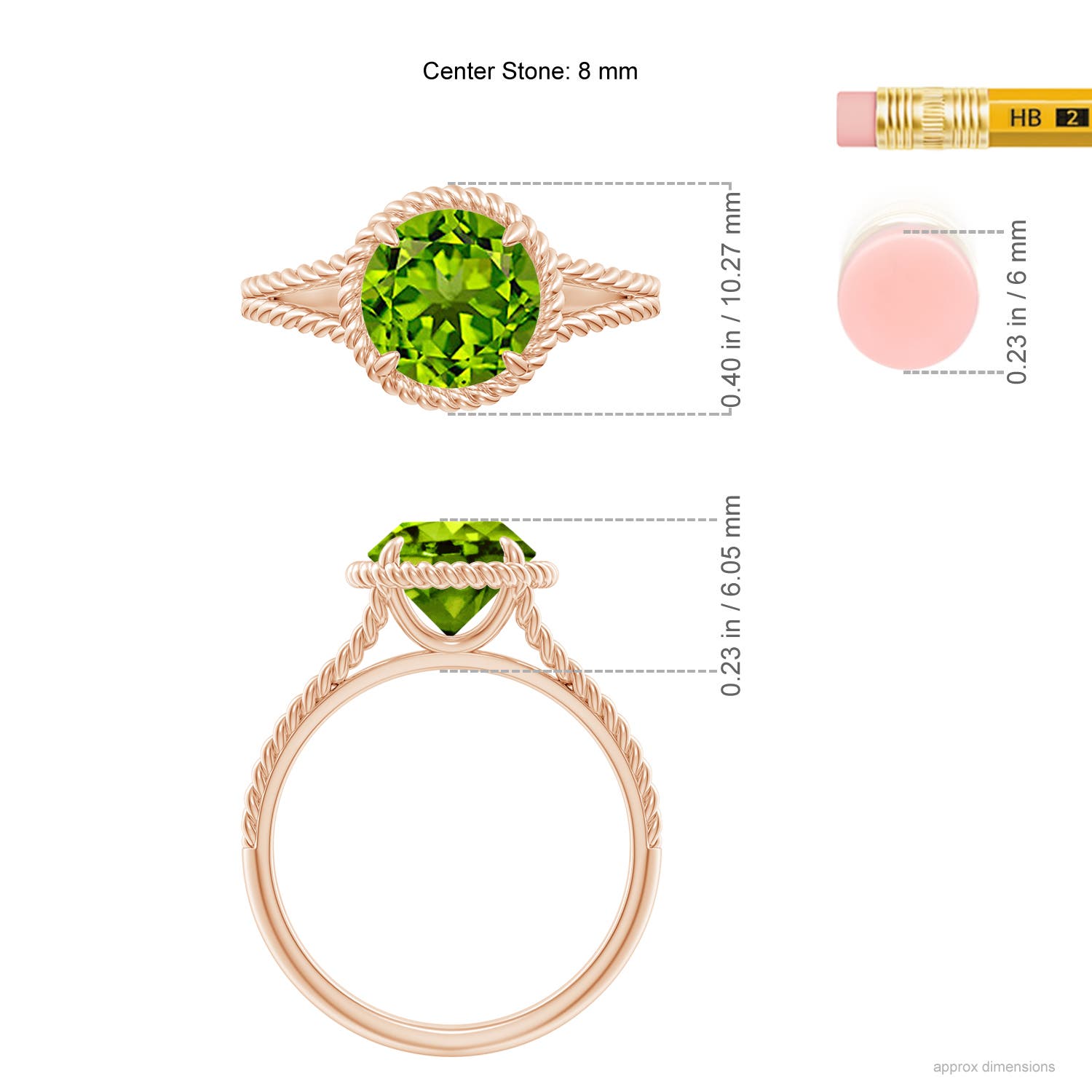 AAAA - Peridot / 2 CT / 14 KT Rose Gold