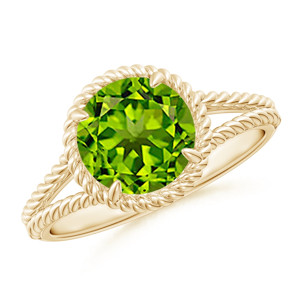 8mm AAAA Peridot Twist Rope Split Shank Ring in Yellow Gold