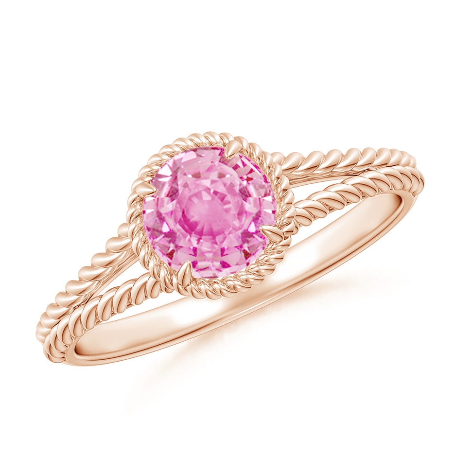 6mm A Pink Sapphire Twist Rope Split Shank Ring in Rose Gold 