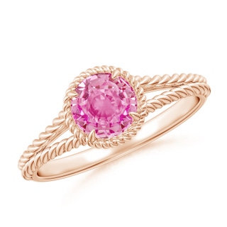 6mm AA Pink Sapphire Twist Rope Split Shank Ring in Rose Gold