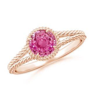 6mm AAA Pink Sapphire Twist Rope Split Shank Ring in Rose Gold