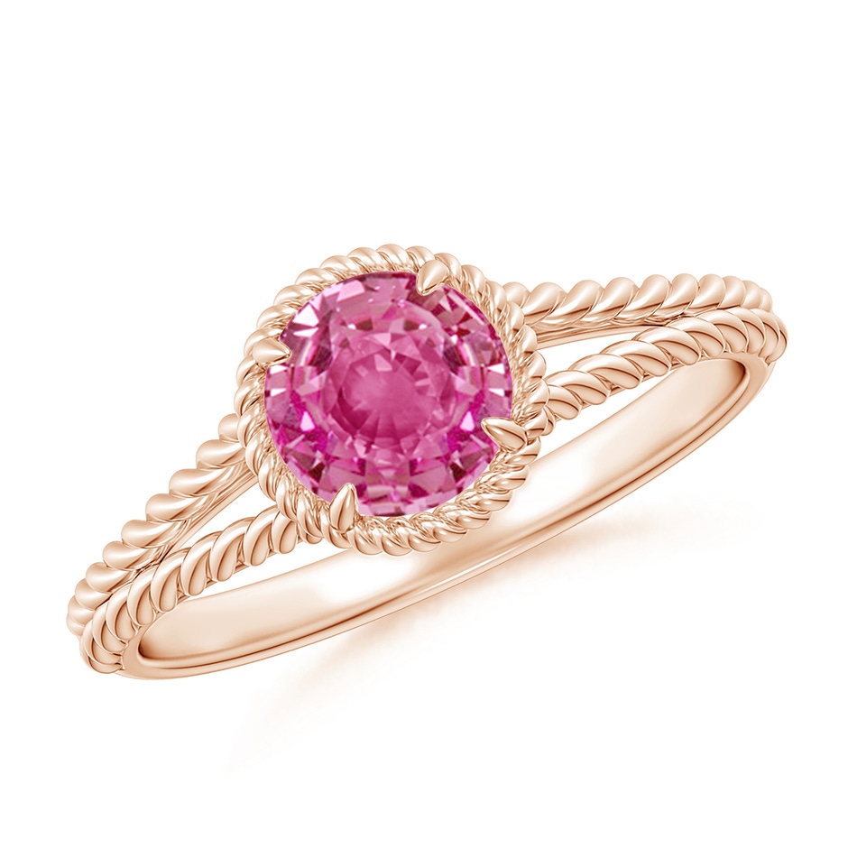 6mm AAA Pink Sapphire Twist Rope Split Shank Ring in Rose Gold 