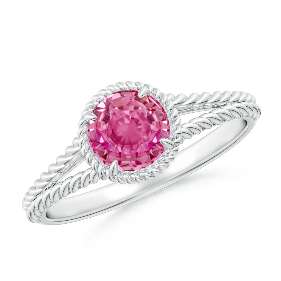 6mm AAA Pink Sapphire Twist Rope Split Shank Ring in White Gold 