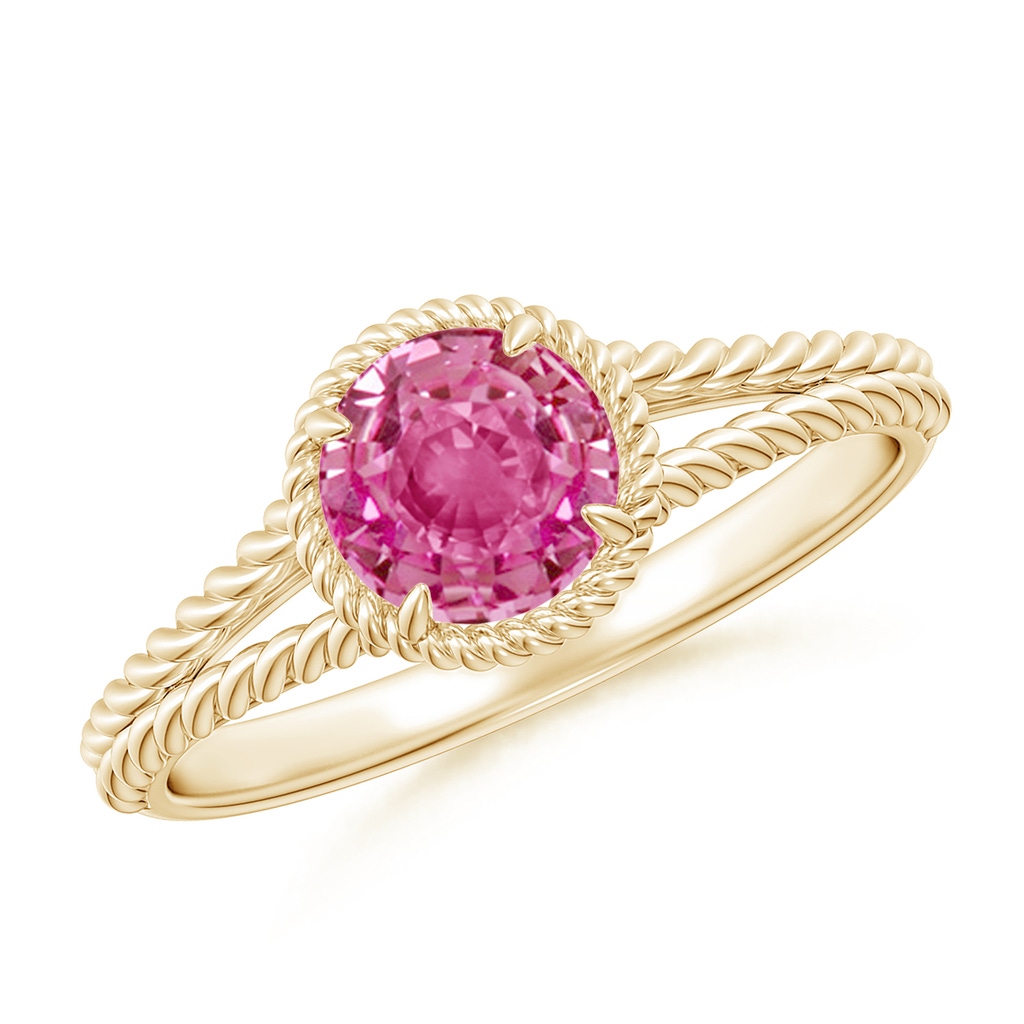 6mm AAA Pink Sapphire Twist Rope Split Shank Ring in Yellow Gold
