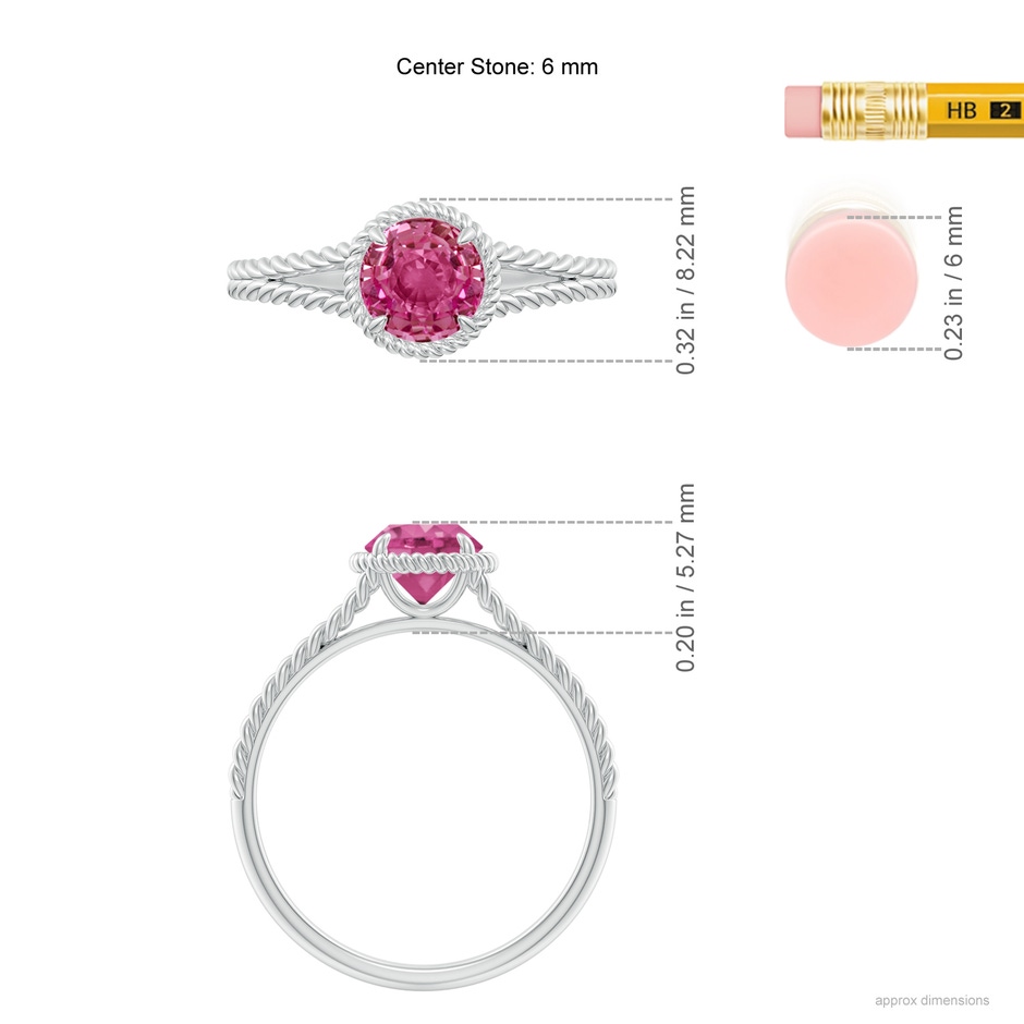 6mm AAAA Pink Sapphire Twist Rope Split Shank Ring in P950 Platinum ruler