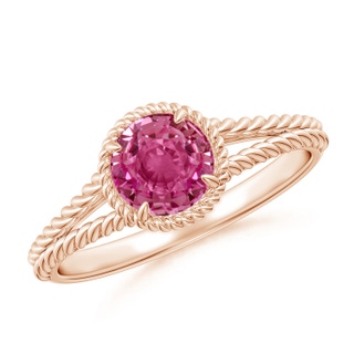 6mm AAAA Pink Sapphire Twist Rope Split Shank Ring in Rose Gold