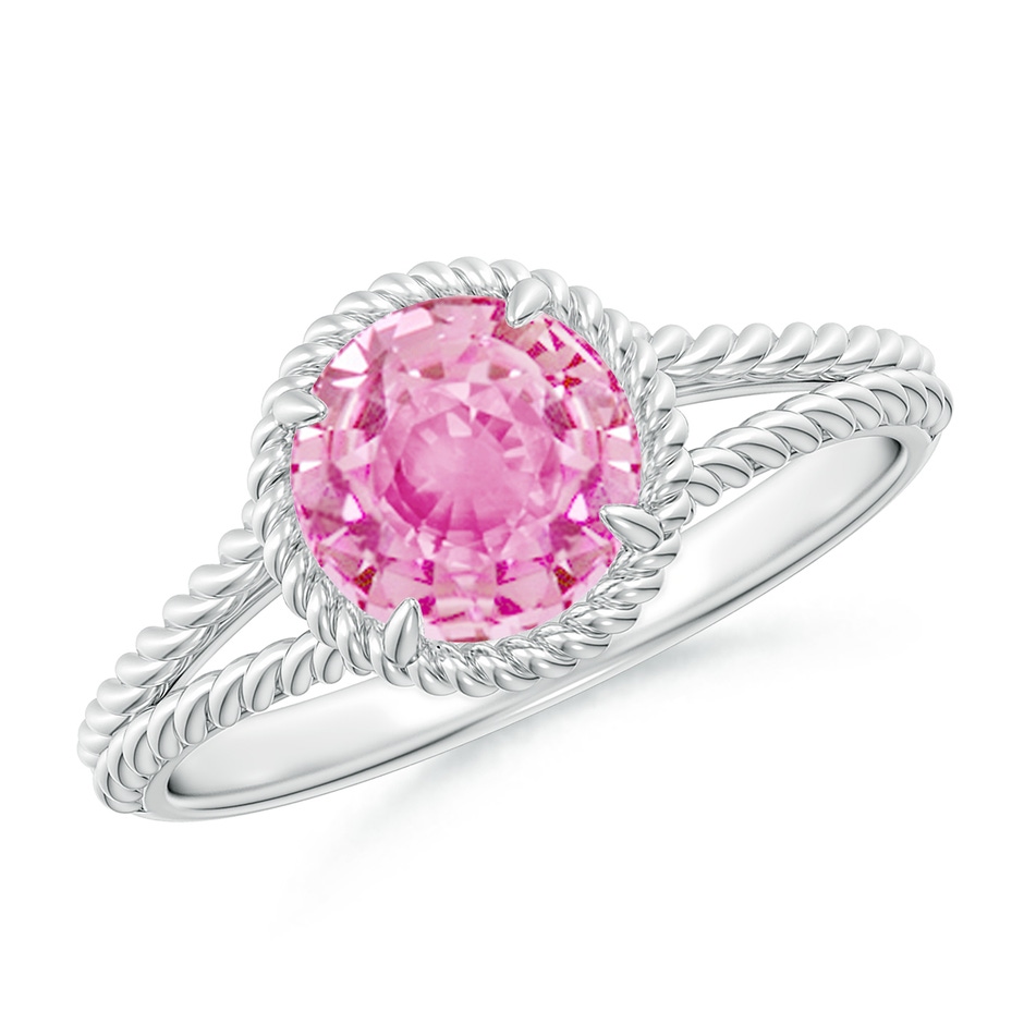7mm A Pink Sapphire Twist Rope Split Shank Ring in White Gold 
