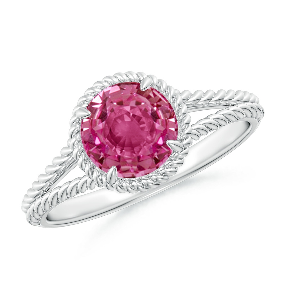 7mm AAAA Pink Sapphire Twist Rope Split Shank Ring in White Gold 