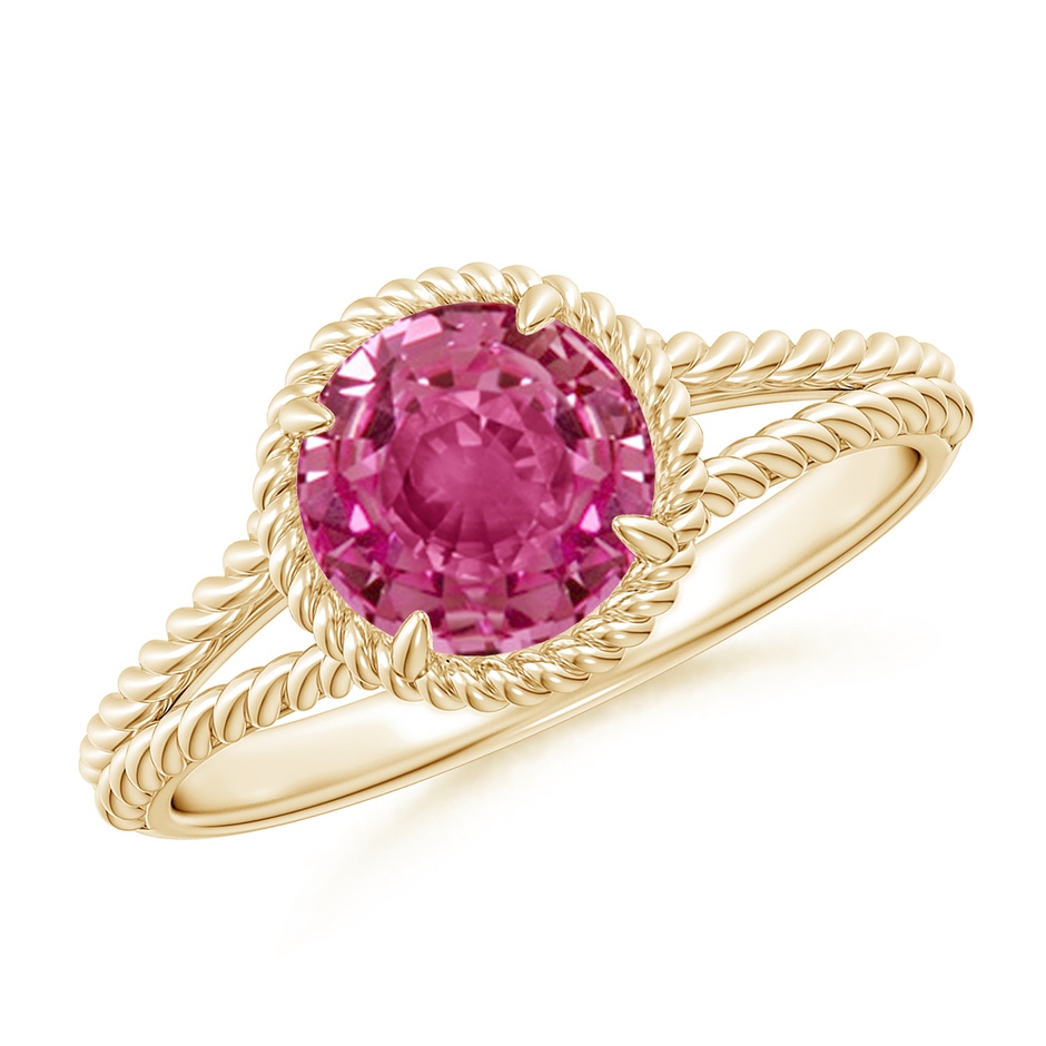 7mm AAAA Pink Sapphire Twist Rope Split Shank Ring in Yellow Gold 
