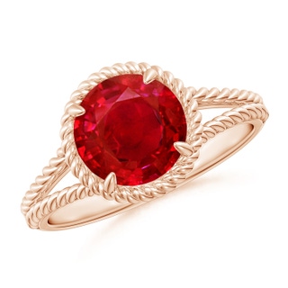 8mm AAA Ruby Twist Rope Split Shank Ring in Rose Gold