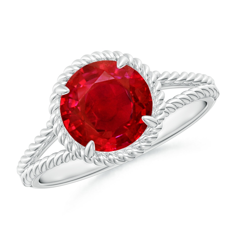 8mm AAA Ruby Twist Rope Split Shank Ring in White Gold 