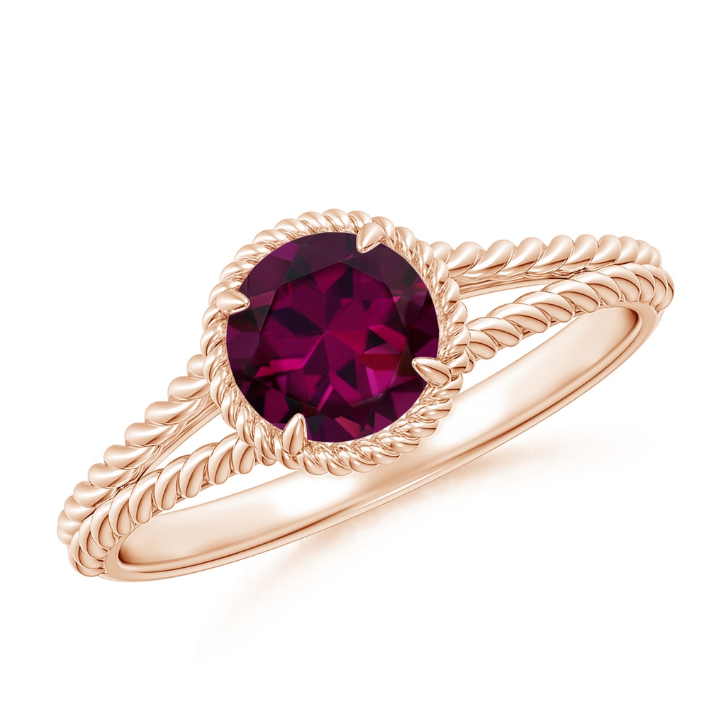 6mm AAAA Rhodolite Twist Rope Split Shank Ring in Rose Gold