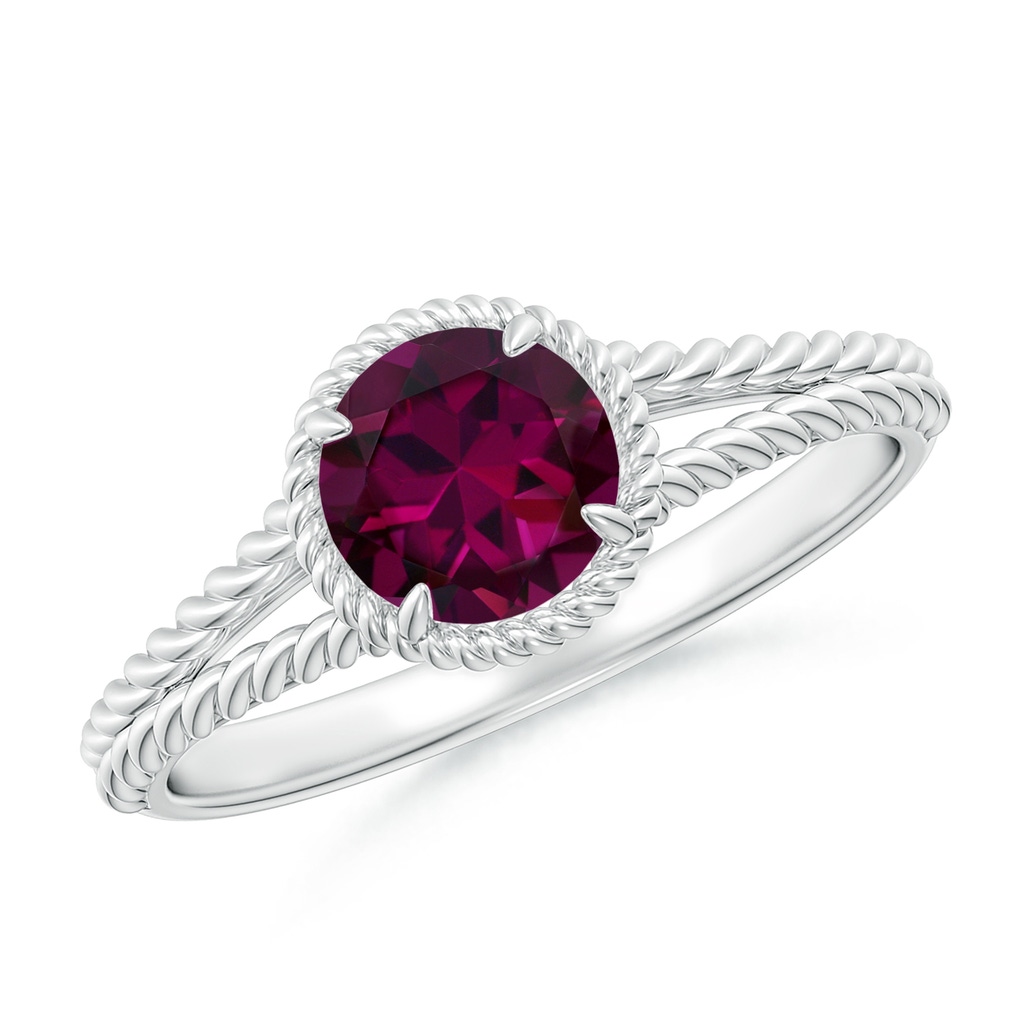 6mm AAAA Rhodolite Twist Rope Split Shank Ring in White Gold