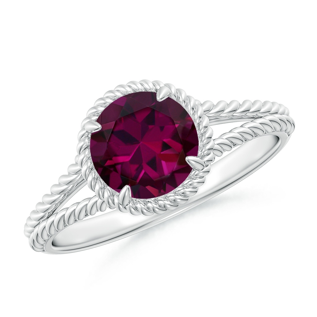 7mm AAAA Rhodolite Twist Rope Split Shank Ring in White Gold