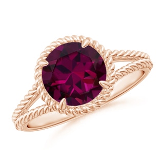 8mm AAAA Rhodolite Twist Rope Split Shank Ring in Rose Gold