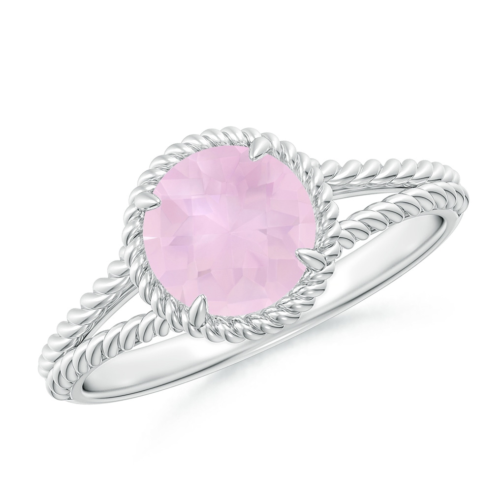 7mm AAA Rose Quartz Twist Rope Split Shank Ring in White Gold