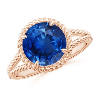 9mm AAA Blue Sapphire Twist Rope Split Shank Ring in Rose Gold