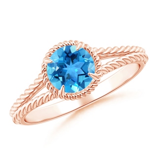 6mm AAA Swiss Blue Topaz Twist Rope Split Shank Ring in Rose Gold