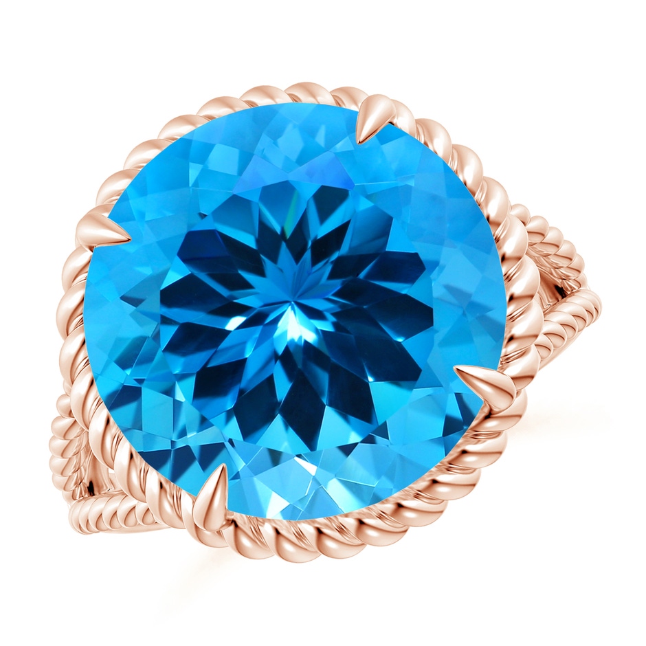 13.08x13.01x8.64mm AAAA GIA Certified Swiss Blue Topaz Twist Rope Split Shank Ring in 18K Rose Gold 