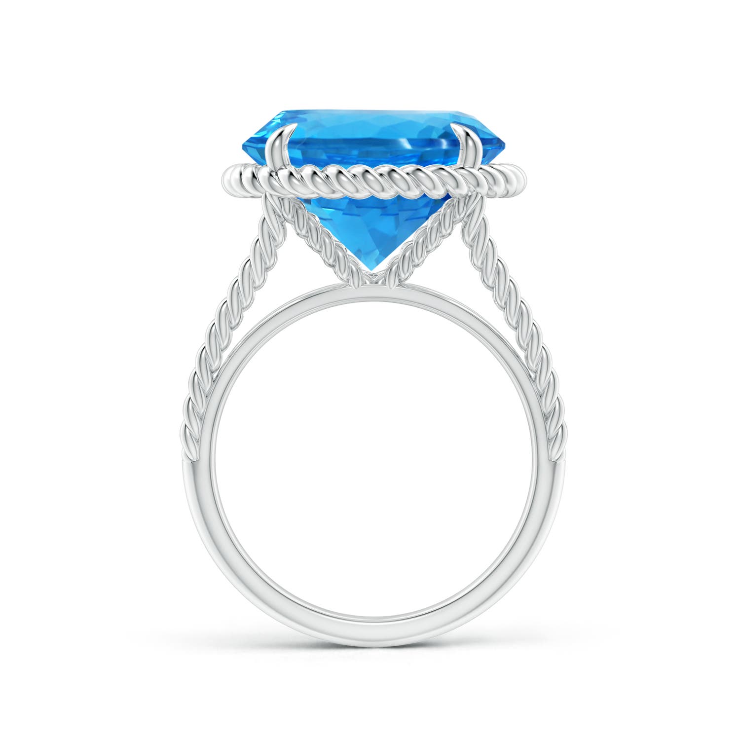 13.08x13.01x8.64mm AAAA GIA Certified Swiss Blue Topaz Twist Rope Split Shank Ring in White Gold