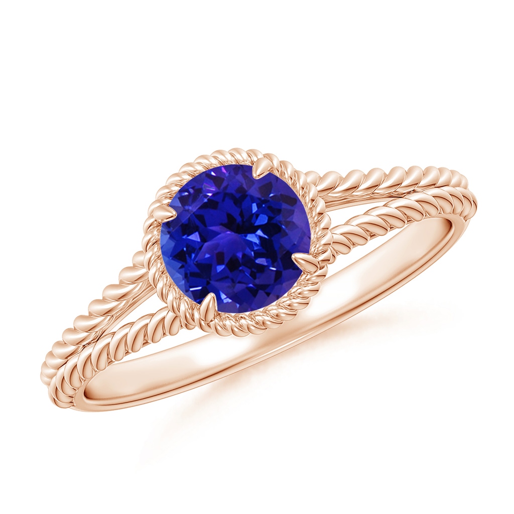 6mm AAAA Tanzanite Twist Rope Split Shank Ring in Rose Gold