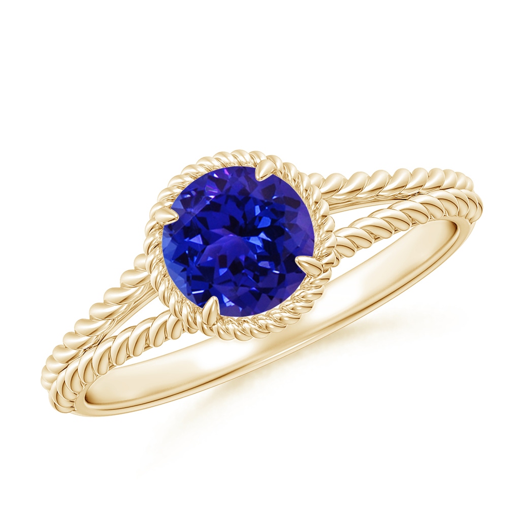 6mm AAAA Tanzanite Twist Rope Split Shank Ring in Yellow Gold