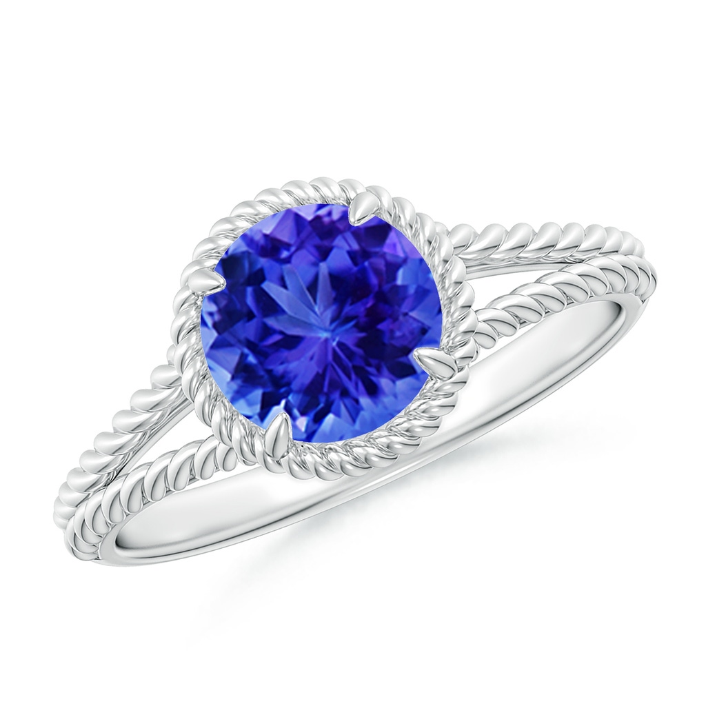 7mm AAA Tanzanite Twist Rope Split Shank Ring in White Gold