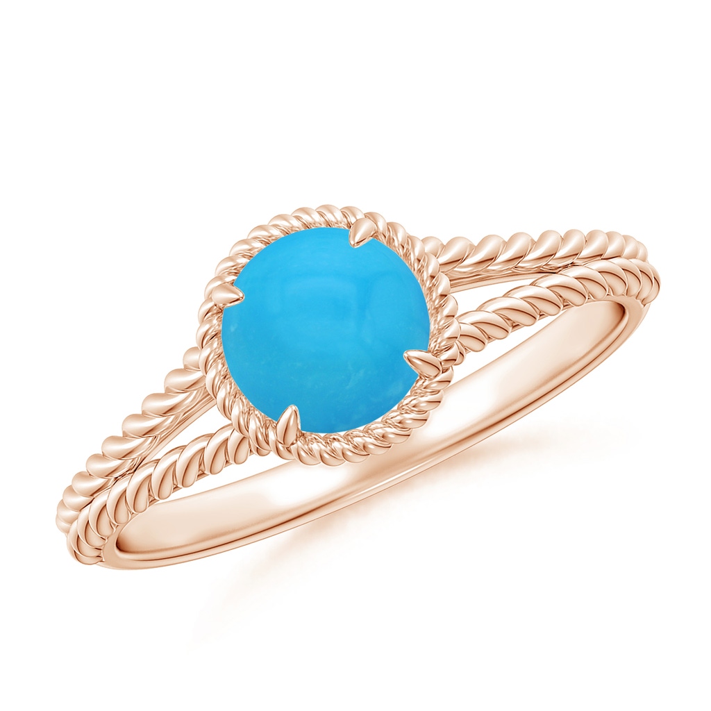 6mm AAAA Turquoise Twist Rope Split Shank Ring in Rose Gold