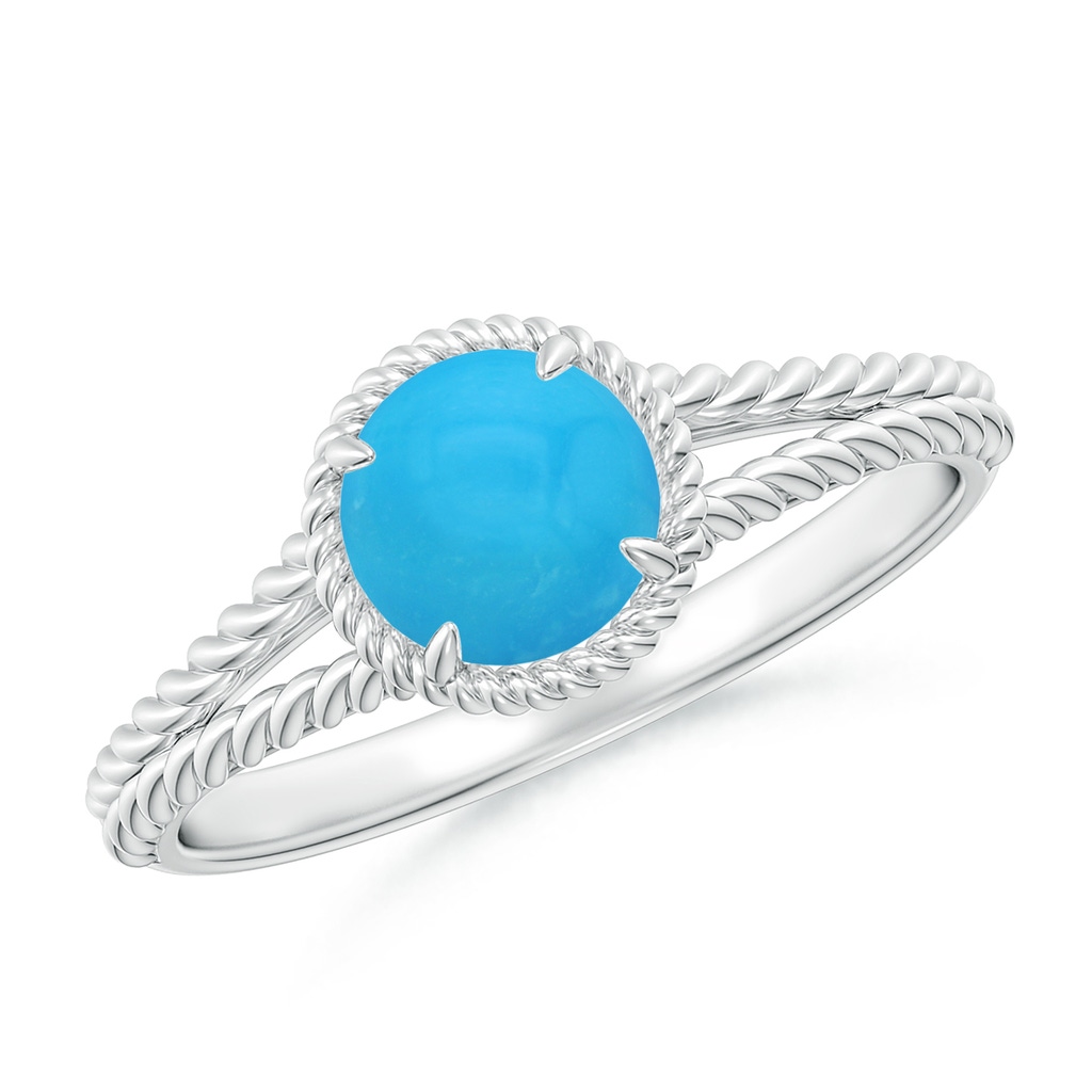 6mm AAAA Turquoise Twist Rope Split Shank Ring in White Gold