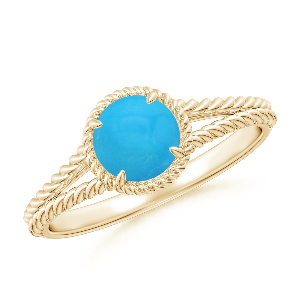 6mm AAAA Turquoise Twist Rope Split Shank Ring in Yellow Gold
