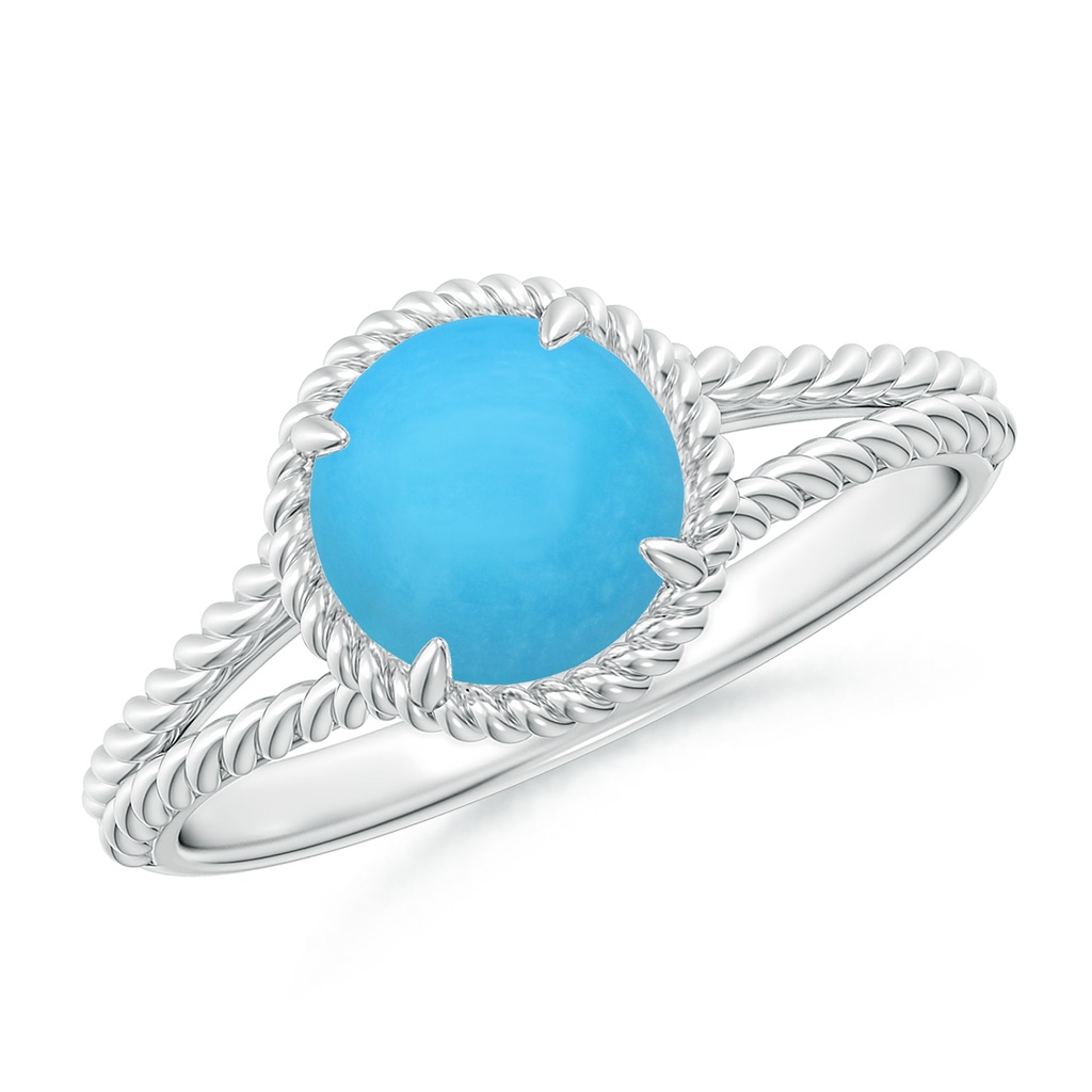 7mm AAA Turquoise Twist Rope Split Shank Ring in White Gold