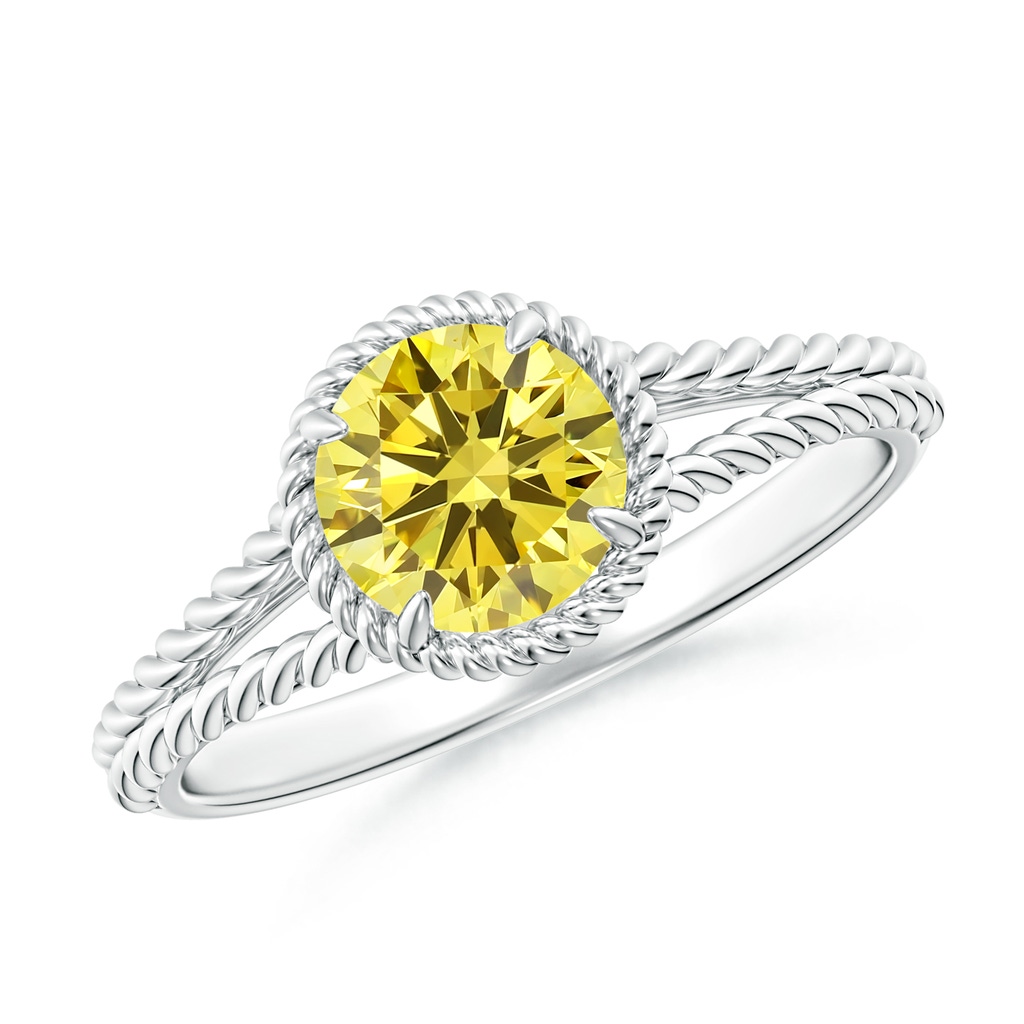 6.4mm AAAA Fancy Intense Yellow Diamond Twist Rope Split Shank Ring in P950 Platinum