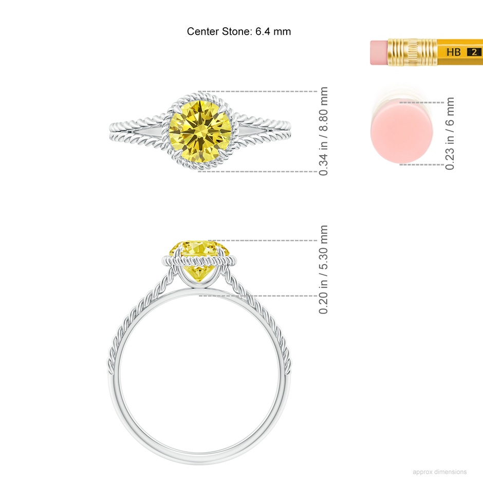 6.4mm AAAA Fancy Intense Yellow Diamond Twist Rope Split Shank Ring in White Gold ruler