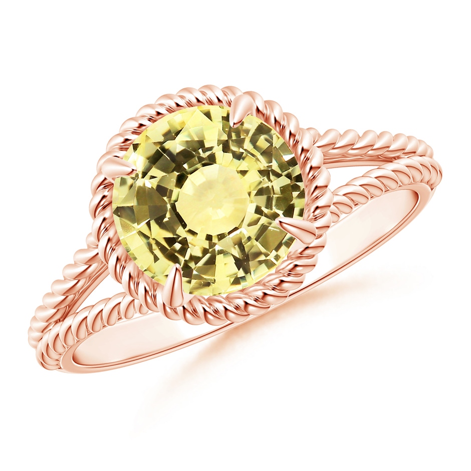 8.7x8.7x5.48mm AAA GIA Certified Yellow Sapphire Twist Rope Split Shank Ring in Rose Gold 