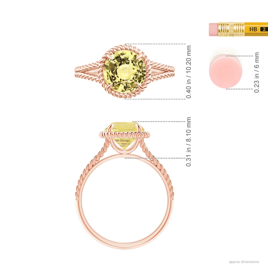 8.7x8.7x5.48mm AAA GIA Certified Yellow Sapphire Twist Rope Split Shank Ring in Rose Gold ruler