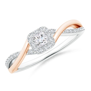 3mm GVS2 Princess-Cut Diamond Halo Crossover Ring in Two Tone Gold in White Gold Rose Gold