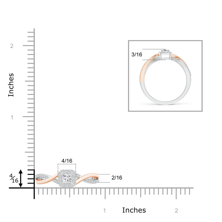 3mm HSI2 Princess-Cut Diamond Halo Crossover Ring in Two Tone Gold in White Gold Rose Gold product image