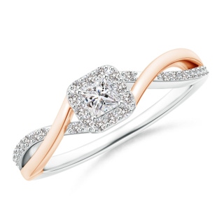 3mm IJI1I2 Princess-Cut Diamond Halo Crossover Ring in Two Tone Gold in 9K White Gold 9K Rose Gold