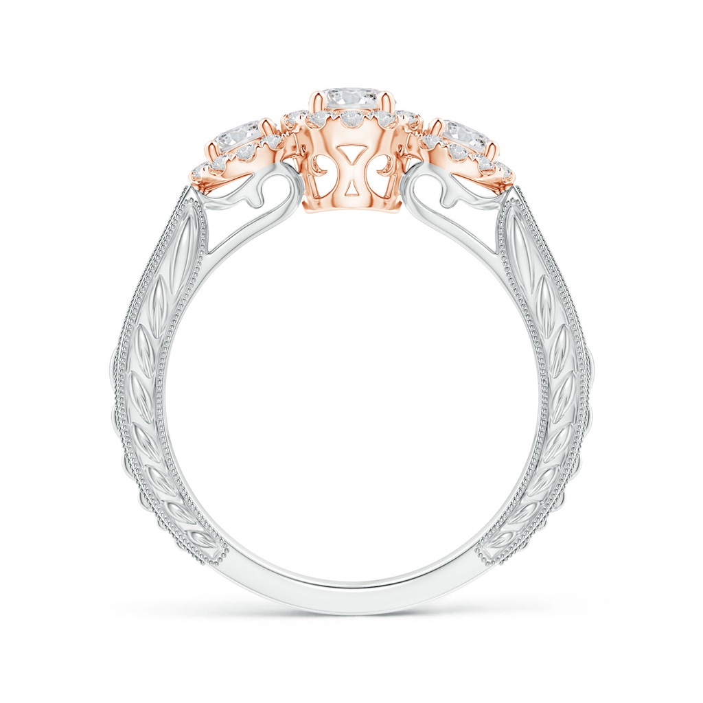 4mm HSI2 Three Stone Diamond Halo Ring in Two Tone Gold in White Gold Rose Gold Product Image