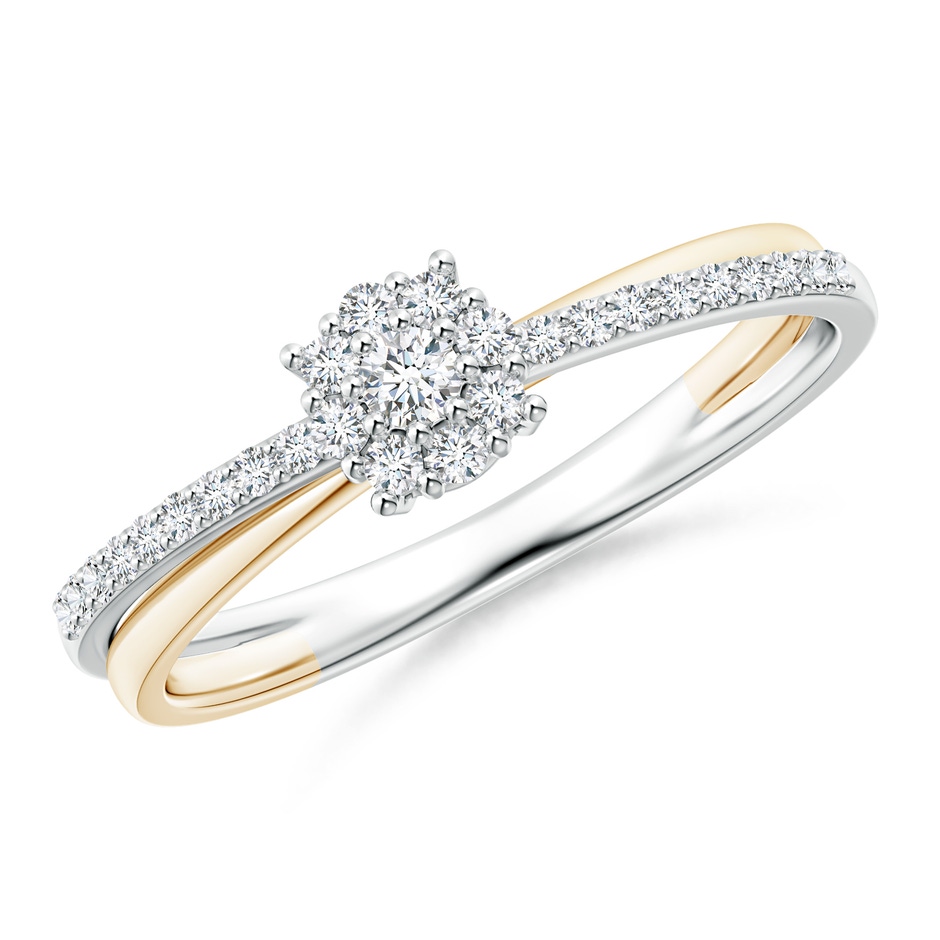 2.2mm GVS2 Diamond Halo Crossover Ring in Two Tone Gold in White Gold Yellow Gold 