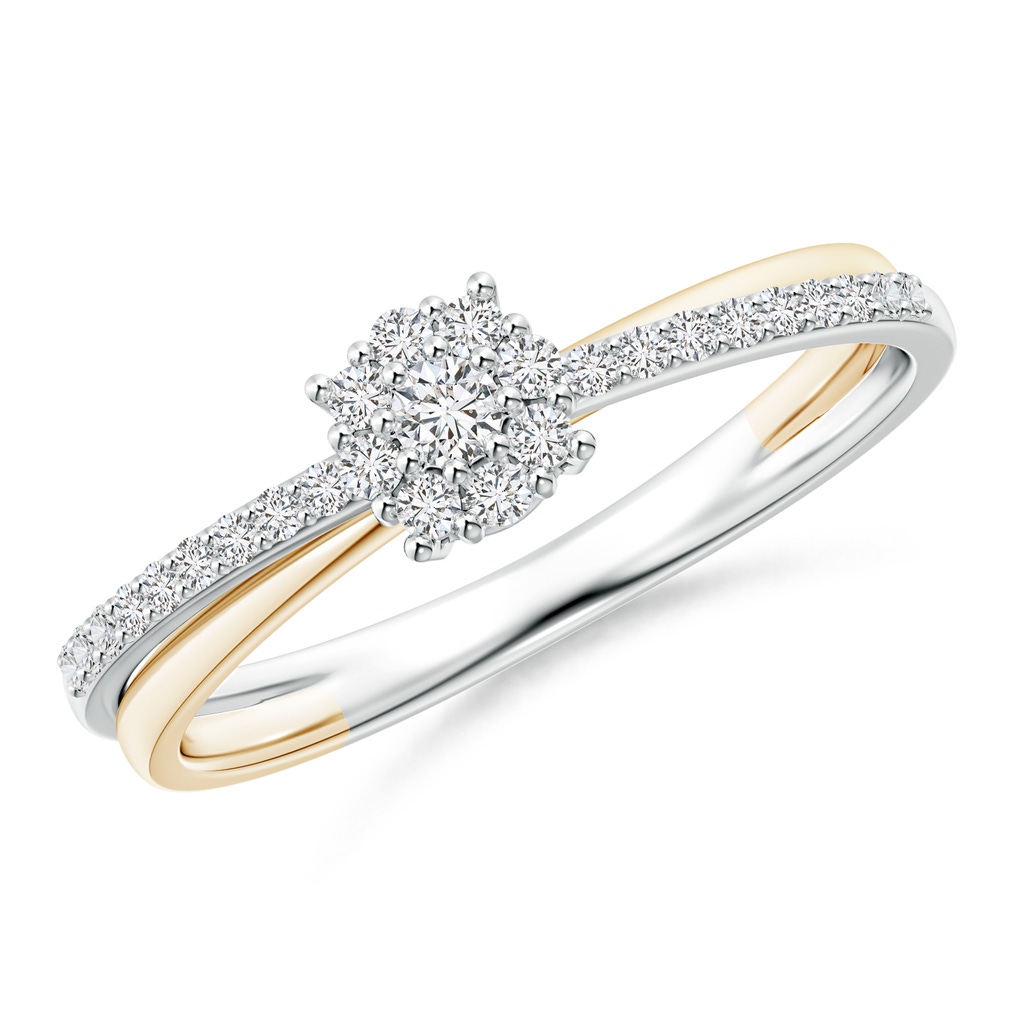2.2mm HSI2 Diamond Halo Crossover Ring in Two Tone Gold in 9K White Gold 9K Yellow Gold