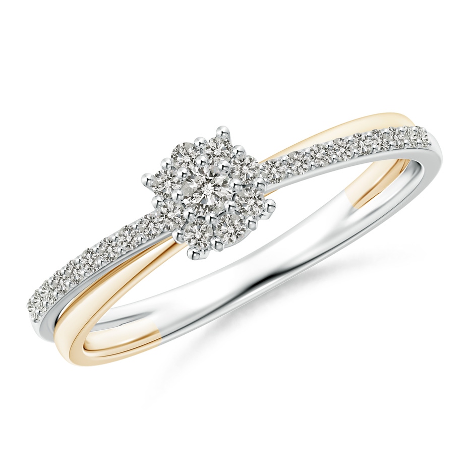 2.2mm KI3 Diamond Halo Crossover Ring in Two Tone Gold in White Gold Yellow Gold 