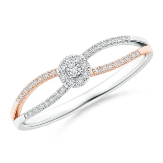 1.7mm HSI2 Split Shank Diamond Halo Ring in Two Tone Gold in White Gold Rose Gold