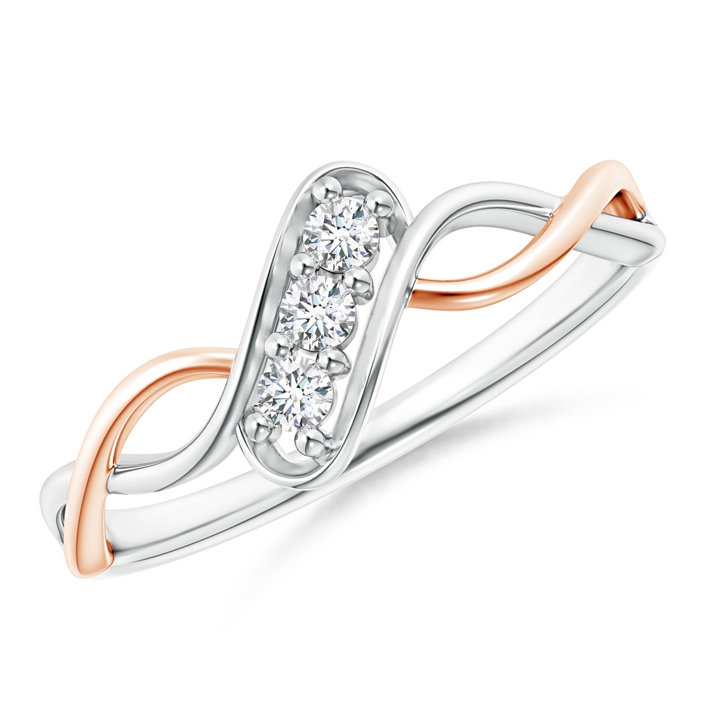 2.1mm GVS2 Slanted Three Stone Diamond Infinity Ring in Two Tone in White Gold Rose Gold