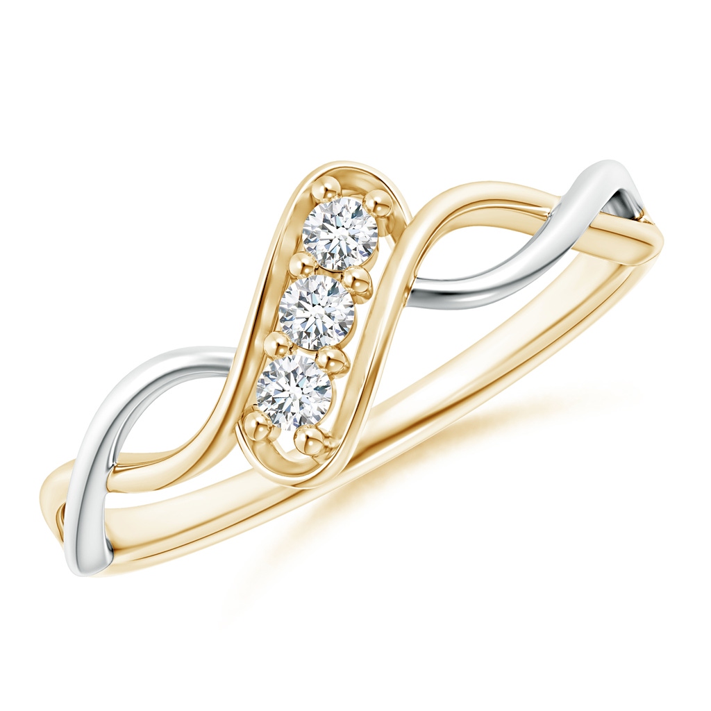2.1mm GVS2 Slanted Three Stone Diamond Infinity Ring in Two Tone in Yellow Gold White Gold