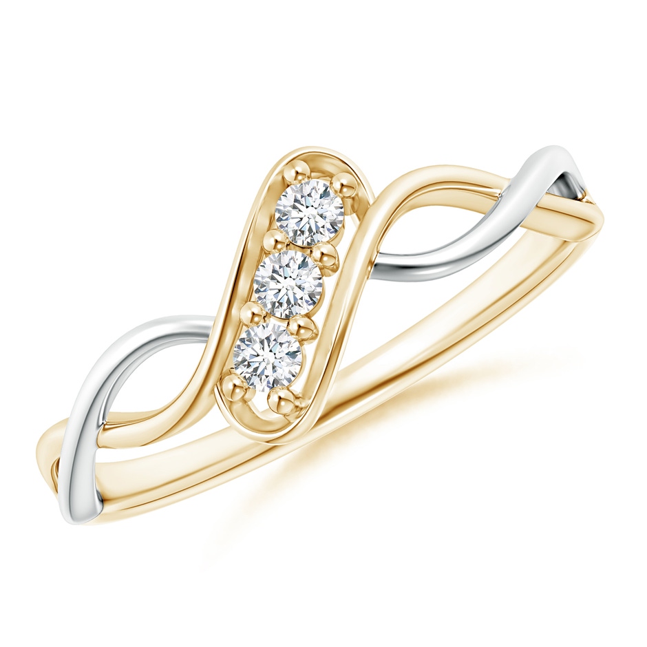 2.1mm GVS2 Slanted Three Stone Diamond Infinity Ring in Two Tone in Yellow Gold White Gold 