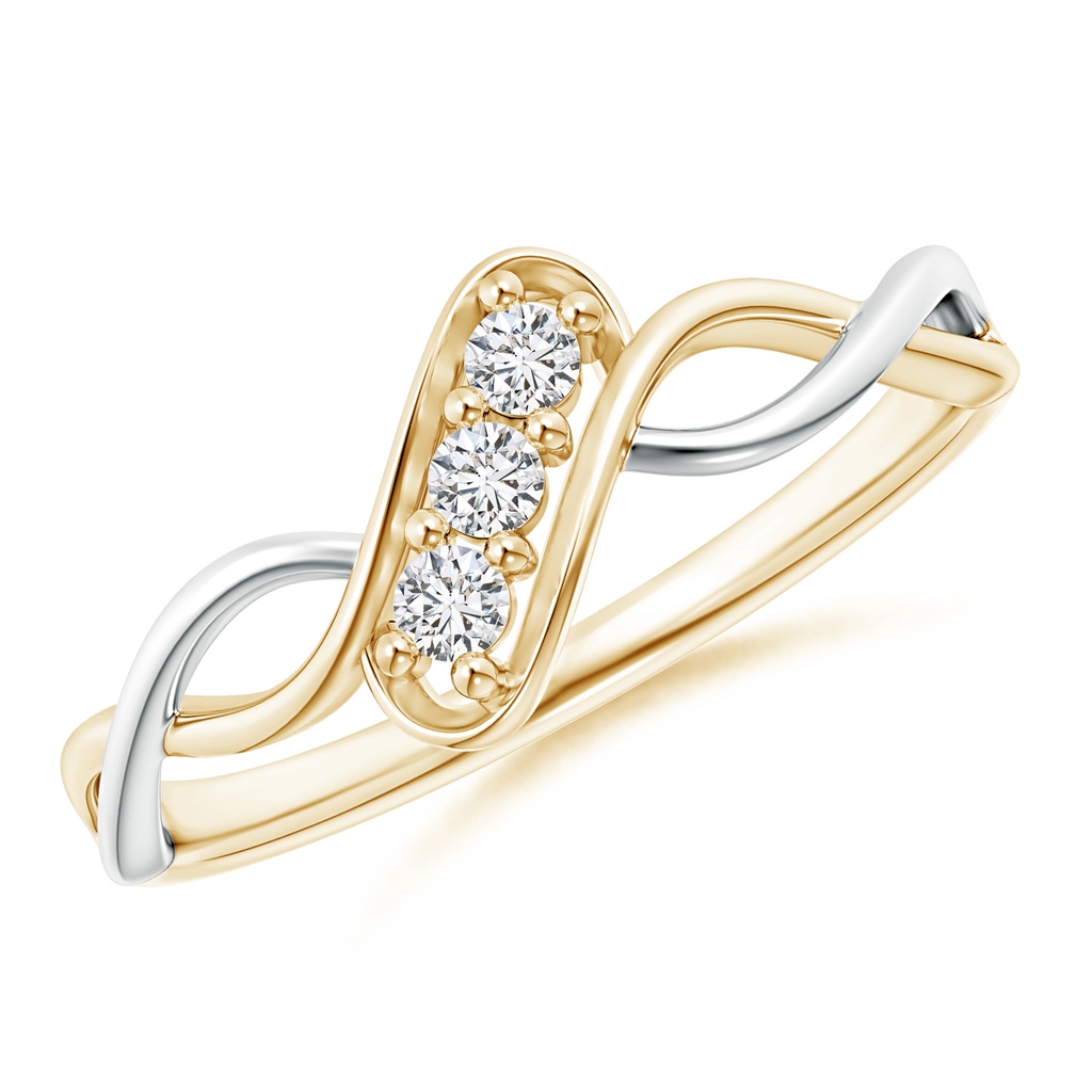 2.1mm HSI2 Slanted Three Stone Diamond Infinity Ring in Two Tone in Yellow Gold White Gold